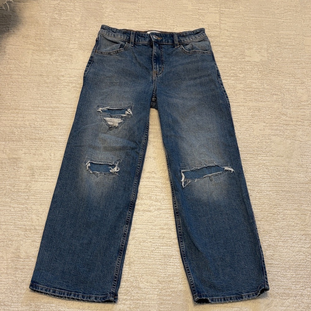 Abercrombie Kids Relaxed Blue Distressed high rise wide leg Jeans